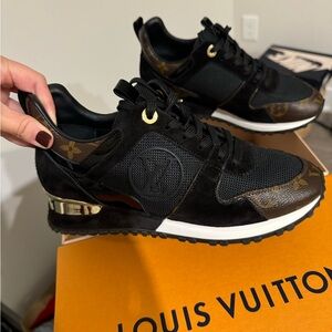 Louis Vuitton Black and Brown Sneakers with Gold Accents
